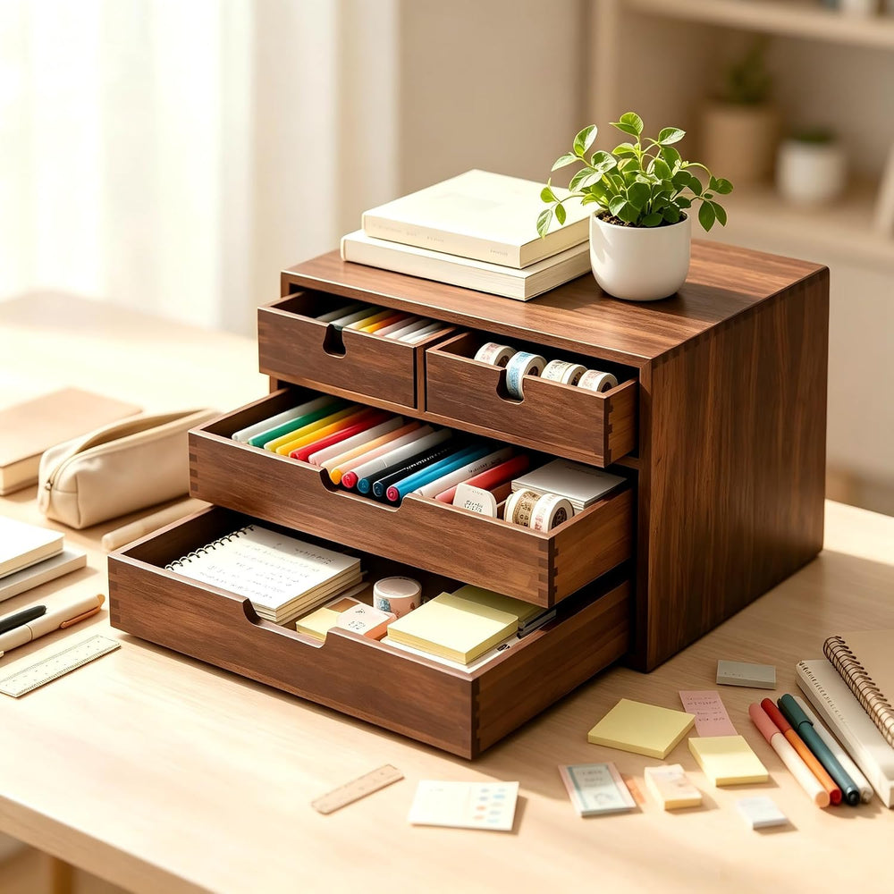 DEAYOU Bamboo Desk Organizer, 100% Natural Bamboo Desktop Drawer Organizer, D...