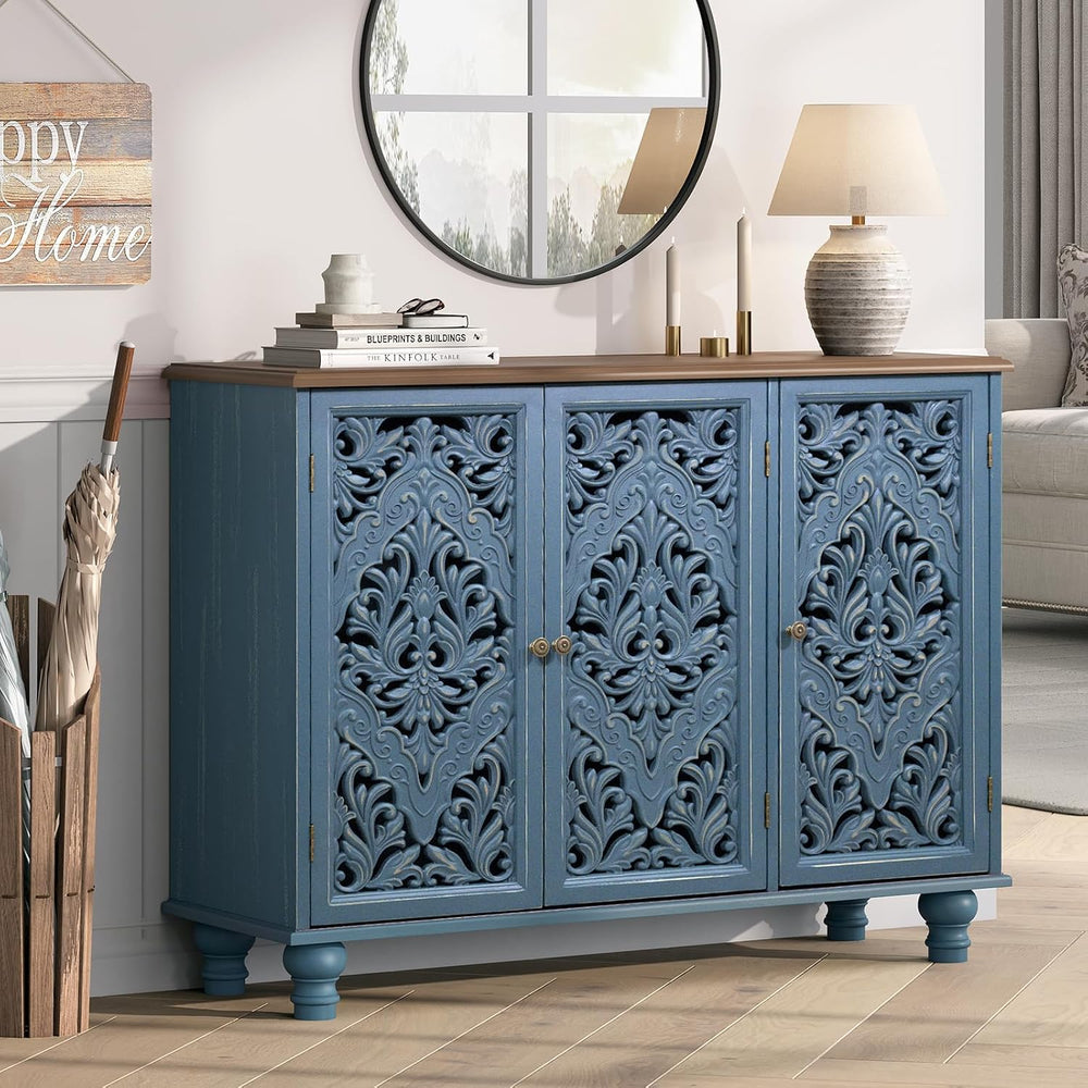 JOINICE 42.5" Accent Storage Cabinet with 3 Doors for Living Room,Blue