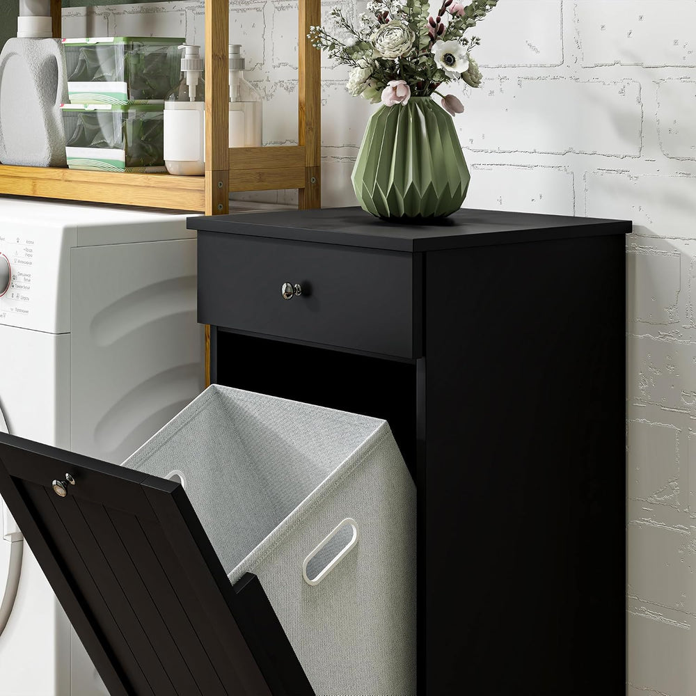 HOMCOM Laundry Cabinet with Removable Basket, Tilt Out Hamper, Black
