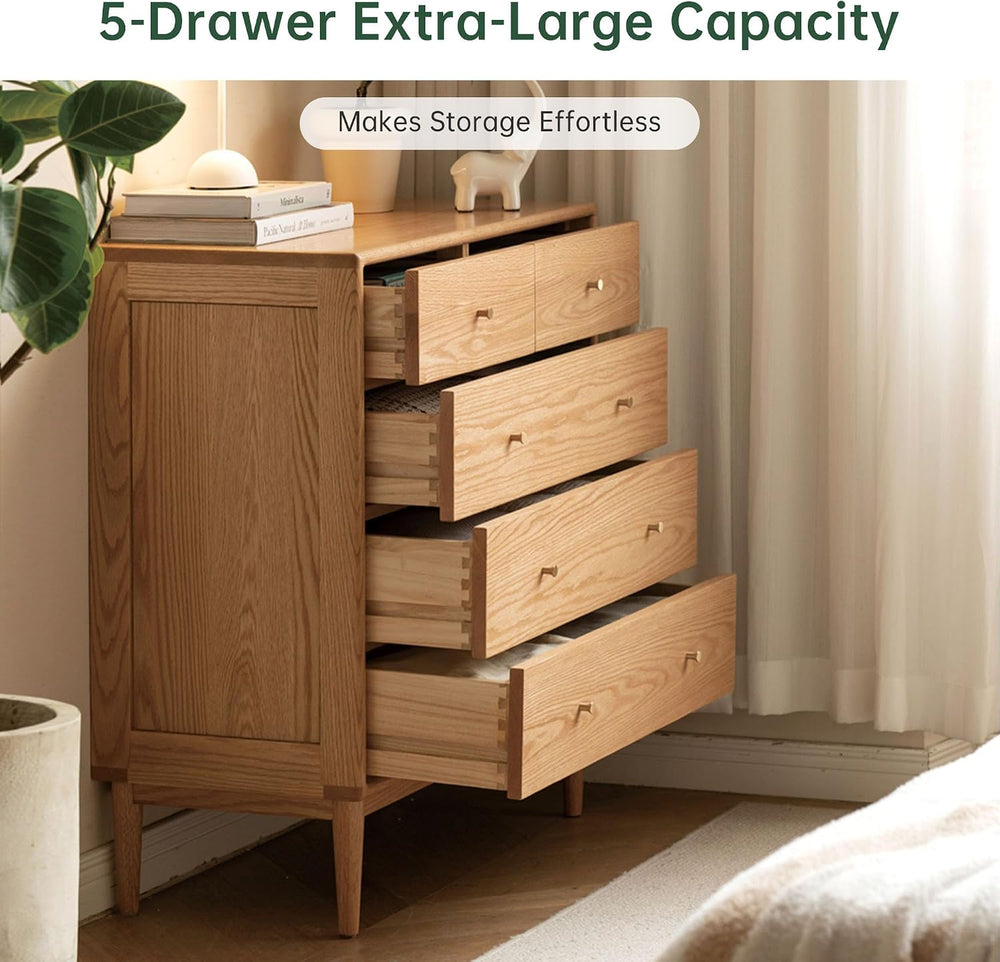 Solid Wood Dresser, 5 Drawer Dresser for Bedroom, Solid Wood Storage Organize...