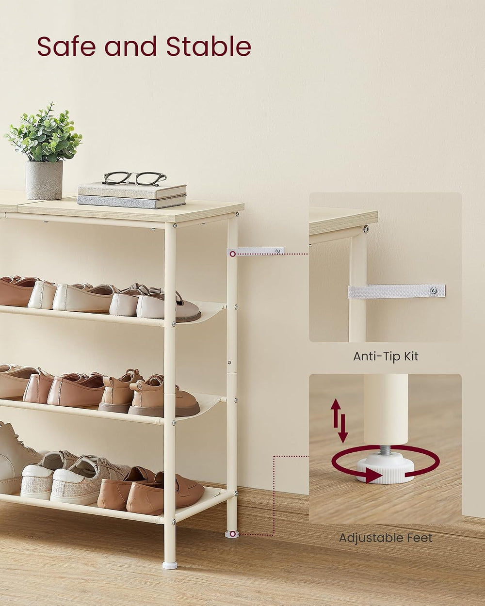 VASAGLE 4-Tier Shoe Rack, 9-12 Pairs, Steel Frame