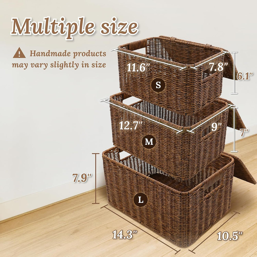WeeNest Baskets with Handles, Wicker Storage, Shelf Boxes for Organizing, Sta...