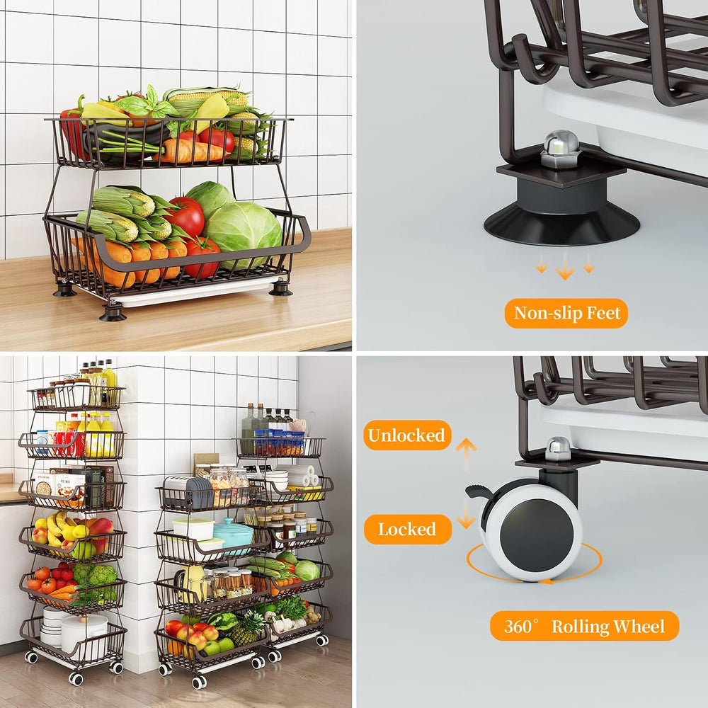 Fruit Vegetable Storage Basket for Kitchen - 4 Tier Stackable Metal Wire Bask...