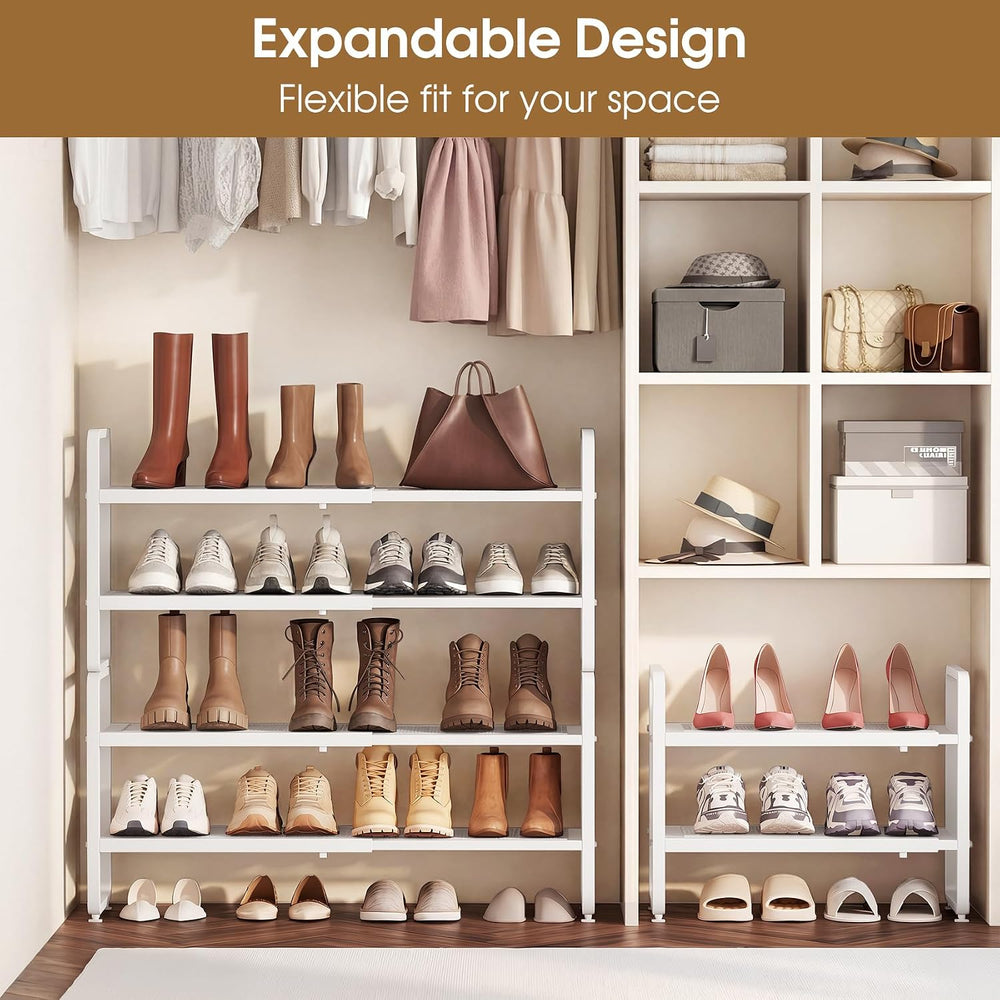 SAYZH Expandable Shoe Rack for Closet, Adjustable Metal Shoe Organizer with S...