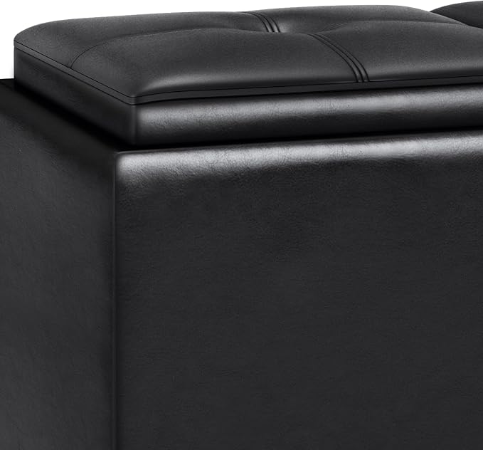 SIMPLIHOME Avalon 42 inch Wide Contemporary Rectangle Tray Storage Ottoman
