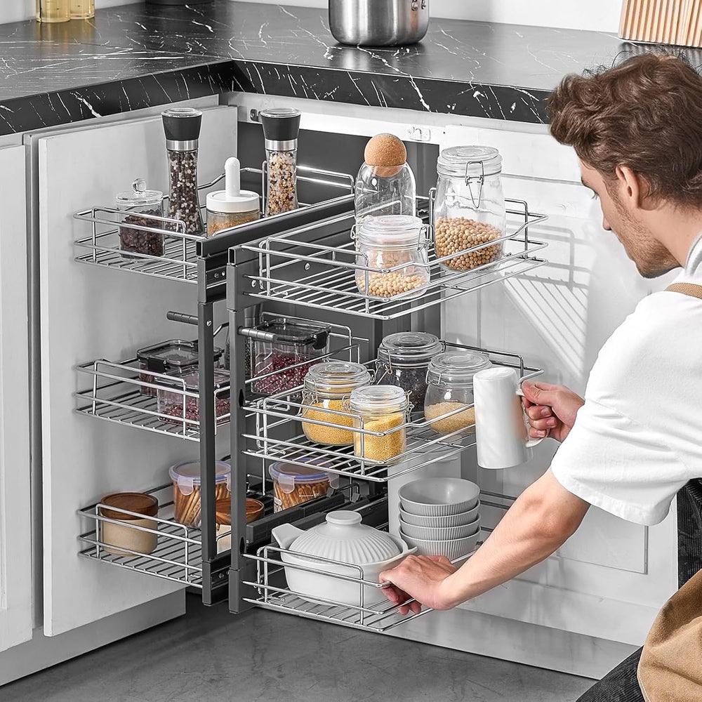 VEVOR 3 Tier 6 Shelf Chrome Carbon Steel Kitchen Cabinet Organizer, Slide Out...