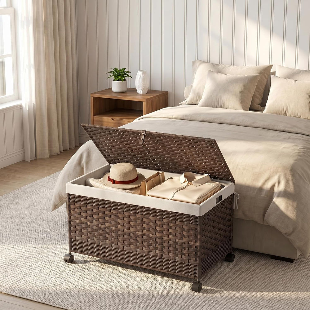 HOOBRO Storage Basket with Lid, 42.3 Gallon (160 L) Woven Storage Bin with Wh...