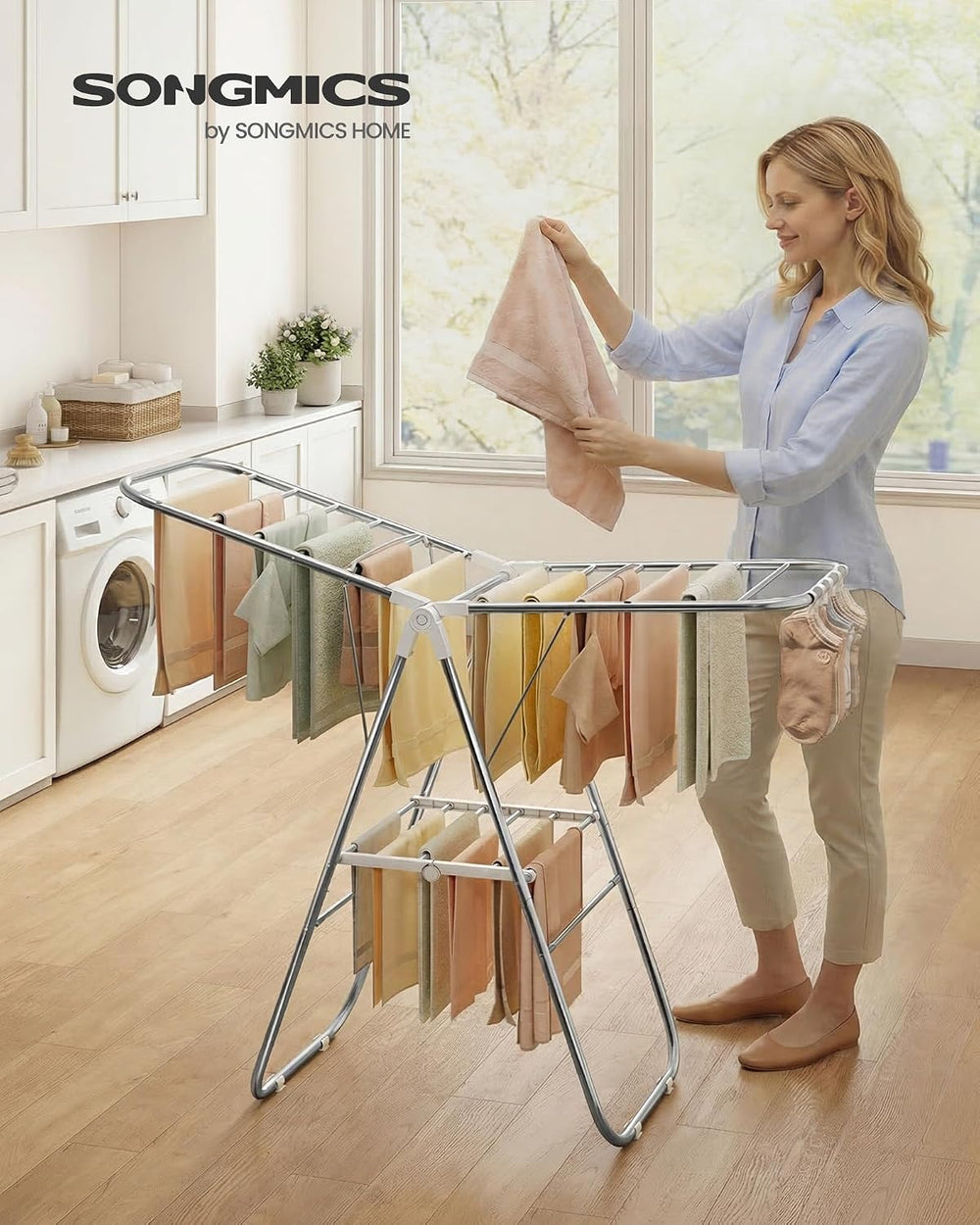 SONGMICS Clothes Drying Rack, Foldable Metal Airer, 19.3 x 51.2 x 39.4 in