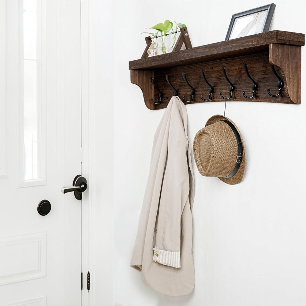 WEBI Rustic Coat Rack Wall Mount with Shelf,35" Long Wall Shelf with Hoo...