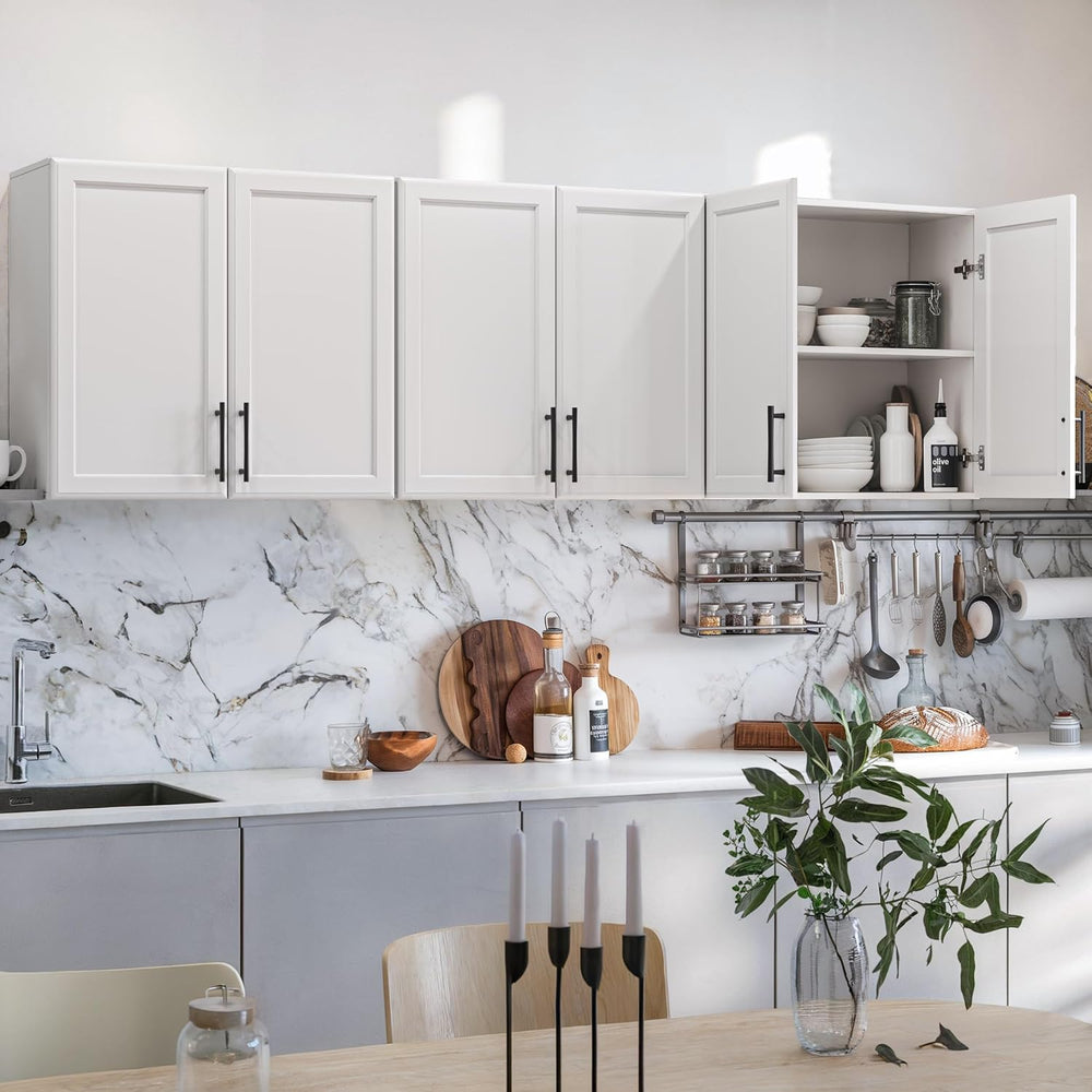FIMELLO 72’’ Laundry Room Cabinets Set, White Wall Cabinet with Adjustable Sh...
