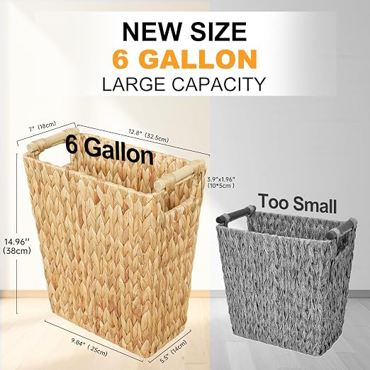 6 Gallon Wicker Trash Can with Wooden Handle, Wicker Waste Basket - Image 2