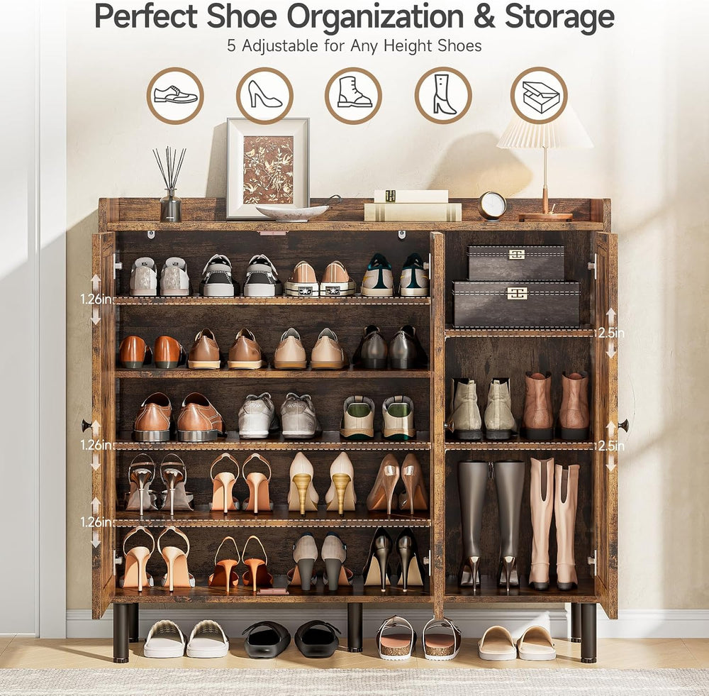 ONBRILL Shoe Cabinet with 3 Doors & Adjustable Shelves (Rustic Brown)