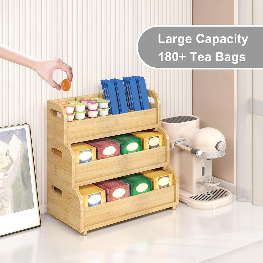 Wisuce 3-Tier Bamboo Tea Bag Organizer, Stackable Tea Holder for Countertop