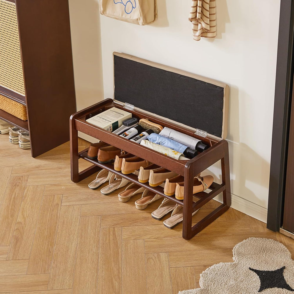 Aibiju Shoe Rack Bench with Cushion, 2 Tiers Wood Shoe Bench with Flip-Top St...