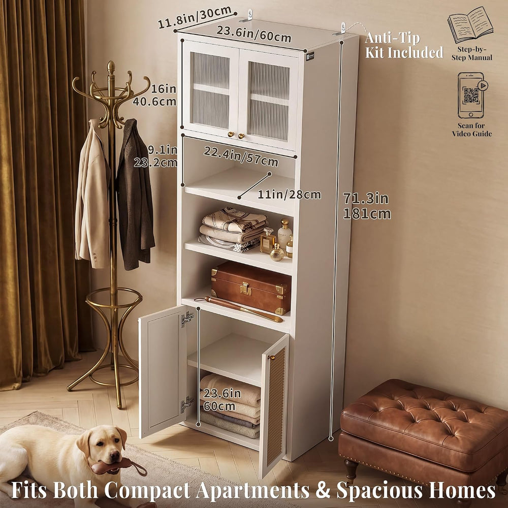 71.7" H Tall Bathroom Floor Storage Cabinet with 4 Doors