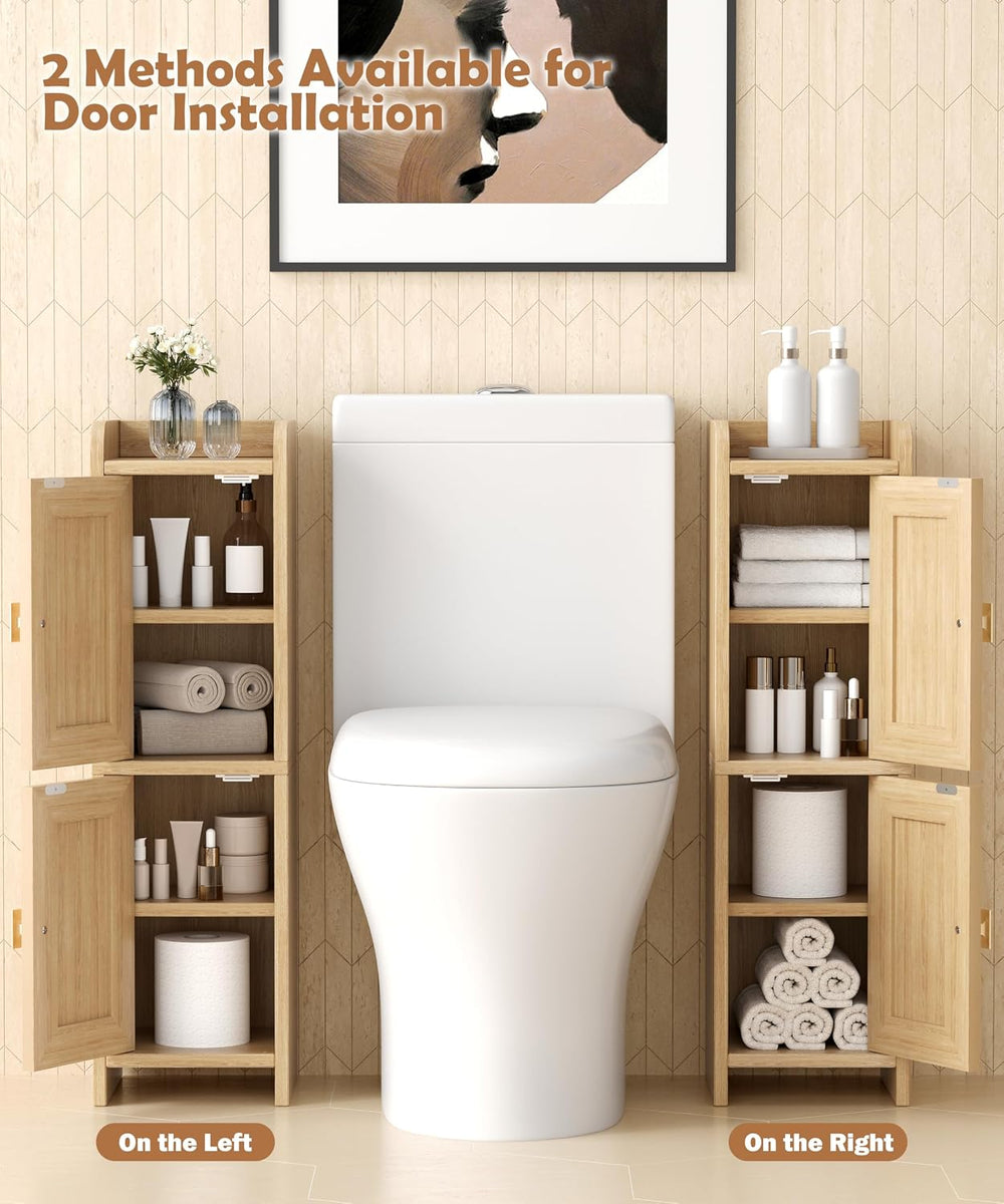 Akxomel Rattan Small Bathroom Cabinet Narrow Toilet Paper Organizer Oak
