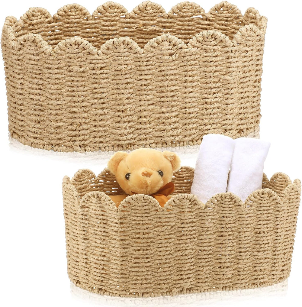 2 Pcs Scalloped Basket Set Hand-woven Baskets with Scalloped Design, 16 x 10 ...