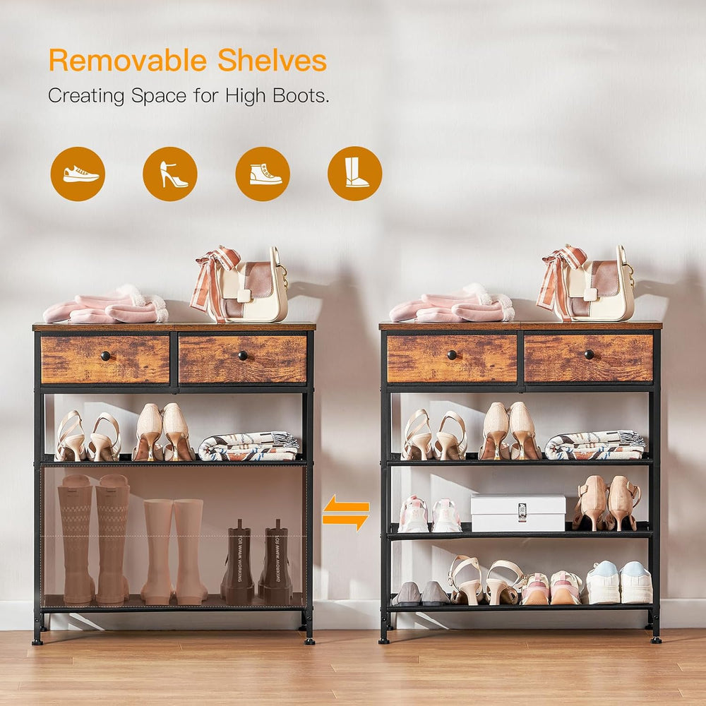 usikey Shoe Rack, 4 Tier Shoe Storage Organizer with 2 Drawers, Metal Shoe Sh...
