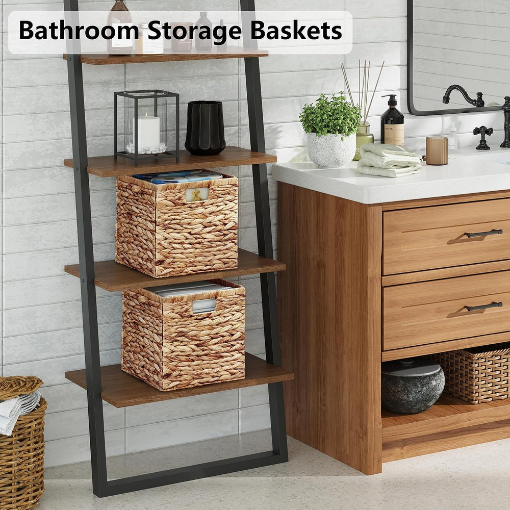 Vagusicc 11x11 Inch Water Hyacinth Storage Baskets Set of 2, Foldable Handwov...