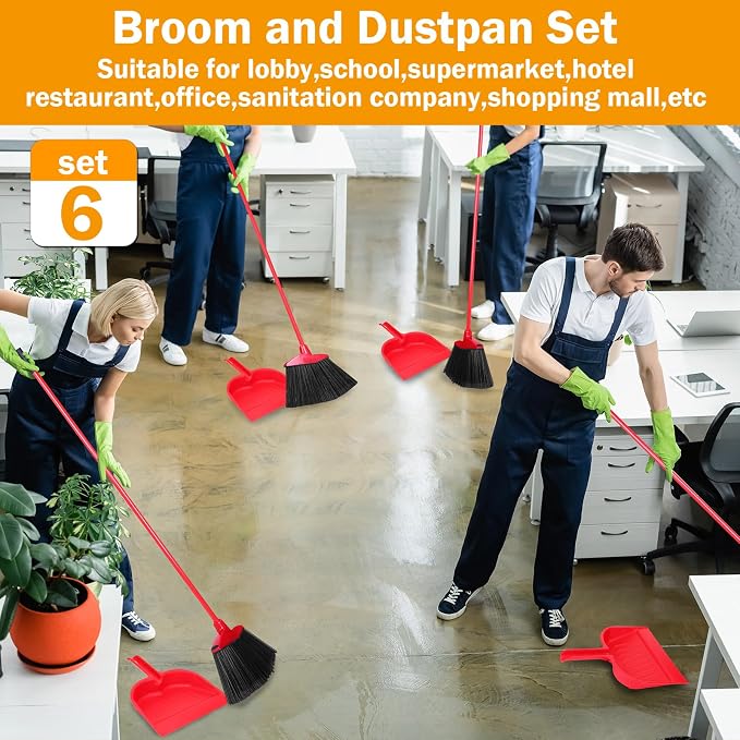 Maxcheck 6 Pcs Broom and Dustpan Set 54 Inch Heavy Duty Indoor Brooms - Image 7