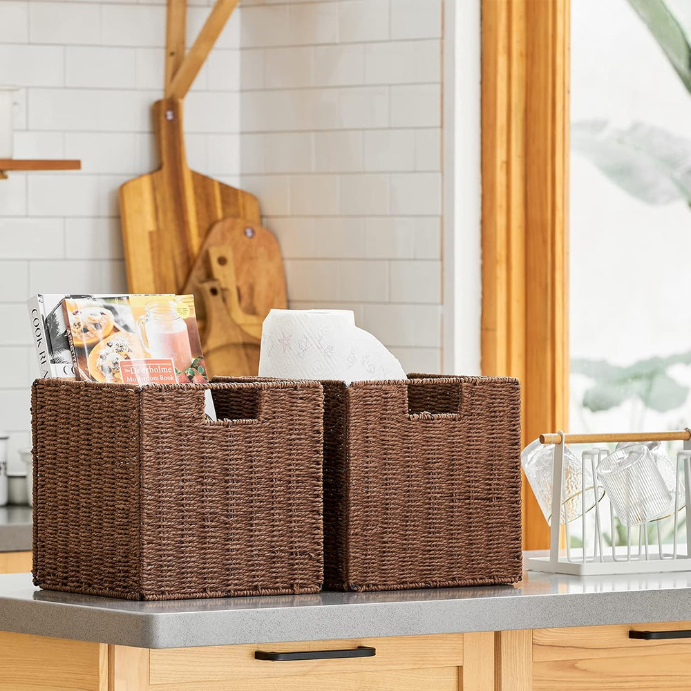 Vagusicc Wicker Storage Basket, Set of 2 Hand-Woven Storage Baskets for Shelv...