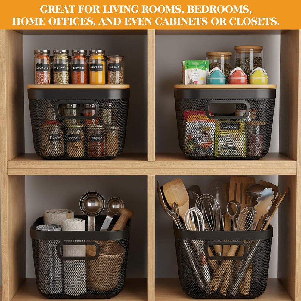 Maxdot 4 Pack Stackable Wire Baskets for Pantry Organizers Kitchen Storage Me...