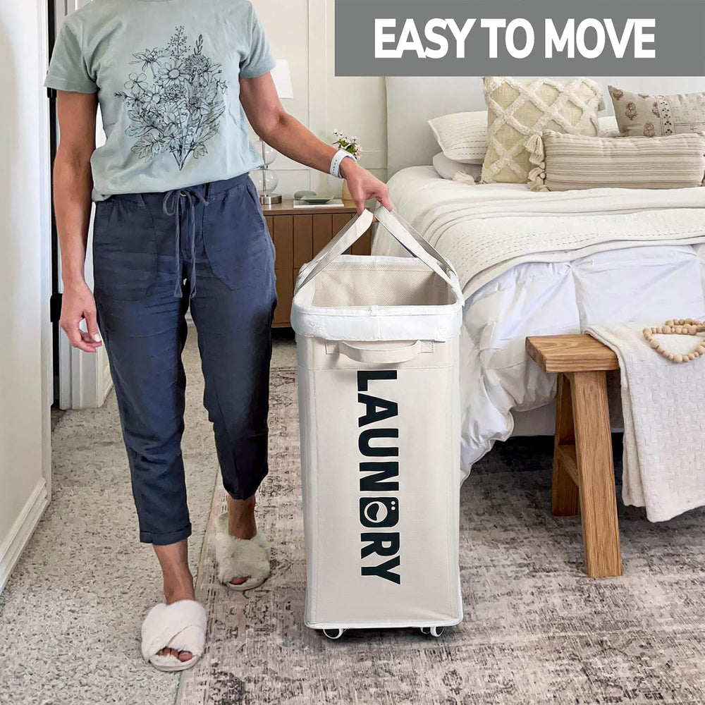 Goodpick 2-Pack Laundry Hamper with Wheels & Wash Bag for College Dorm, 75L