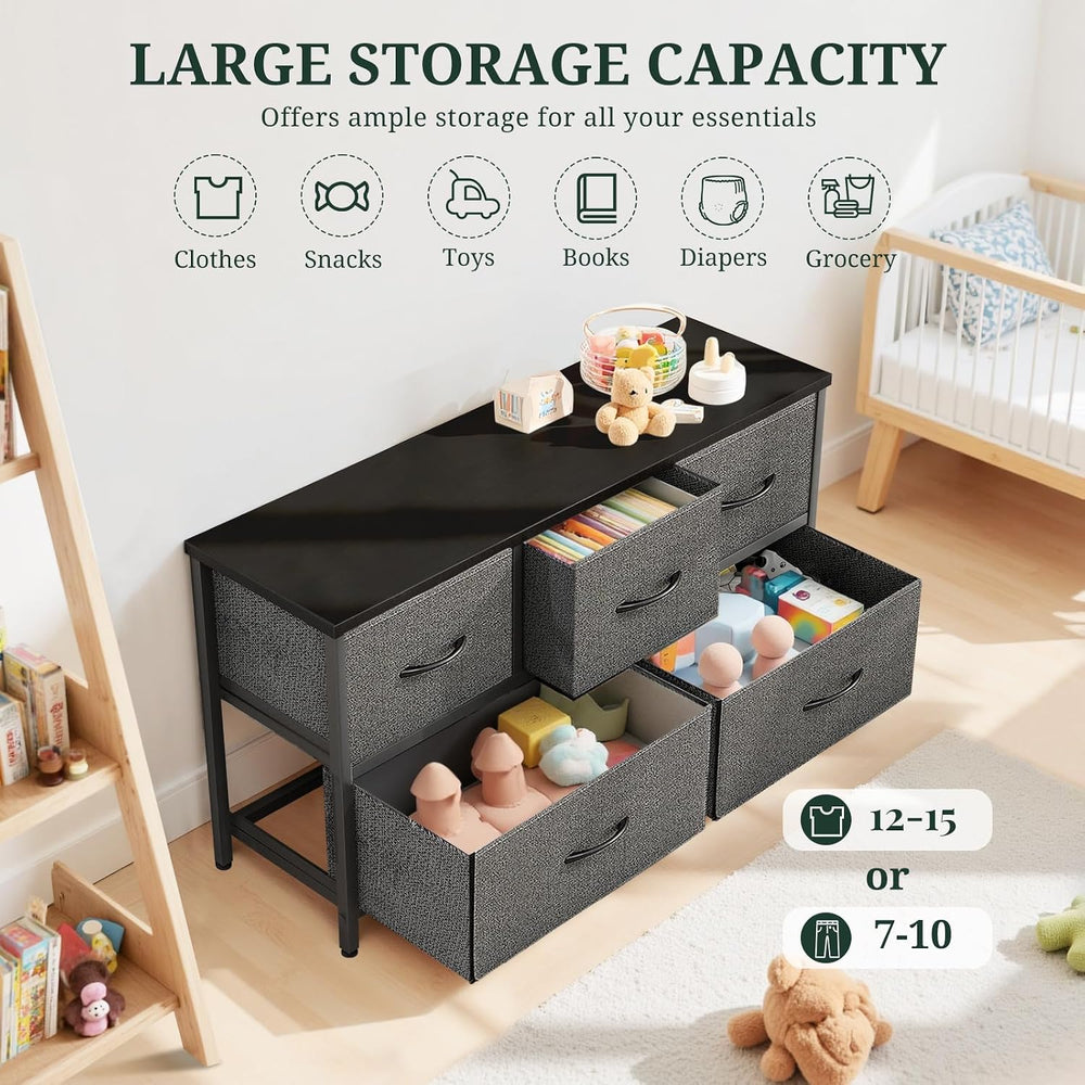 5-Drawer Dresser for Bedroom, Anti-Tip Wide Storage Organizer Fabric