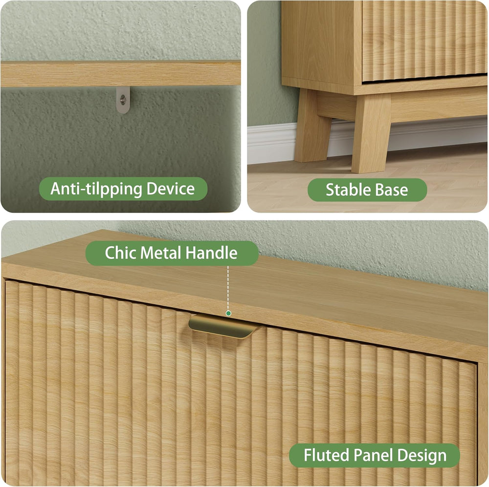 Xixini Shoe Cabinet with 3 Flip Drawers, 54" Tall Narrow Fluted Shoe Sto...