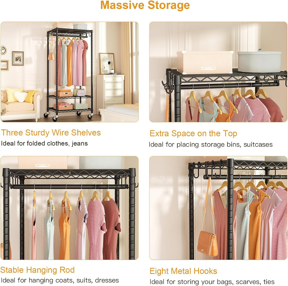 FUTASSI Rolling Clothes Rack, Clothing Racks for Hanging Clothes, Black
