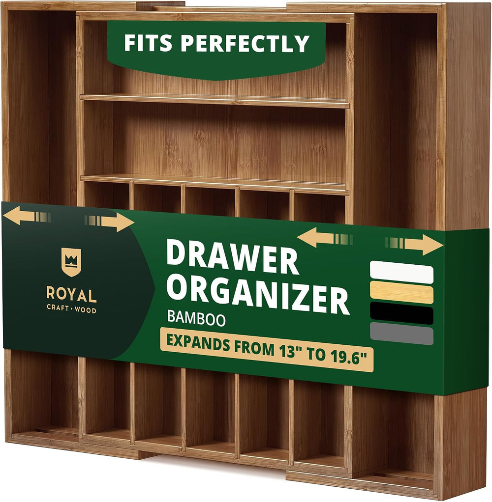ROYAL CRAFT WOOD Luxury Bamboo Kitchen Drawer Organizer - Silverware Organize...
