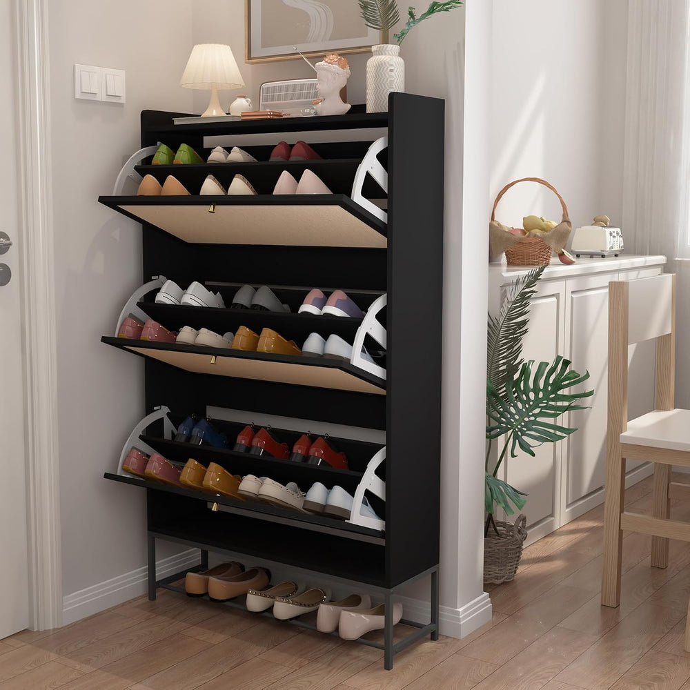 AVZEAR Shoe Cabinet, Shoe Cabinet Freestanding Tipping Bucket Shoe Rack Organ...