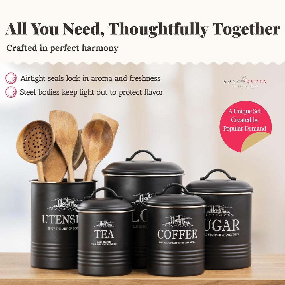 noonberry 5-Piece Farmhouse Kitchen Canister Sets for Kitchen Counter