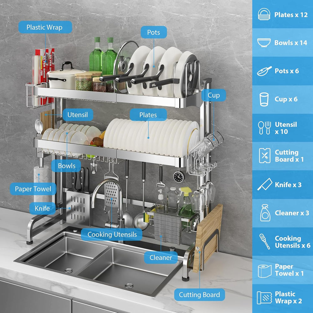 Over The Sink Dish Drainer Drying Rack 3 Tier Adjustable Width