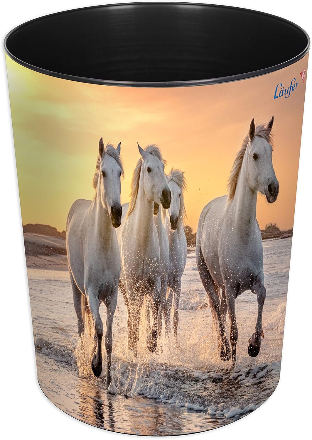 Läufer Runner trash, 13 litre trash can, Perfect for the nursery, Round, Sturdy Plastic, Horses on the beach