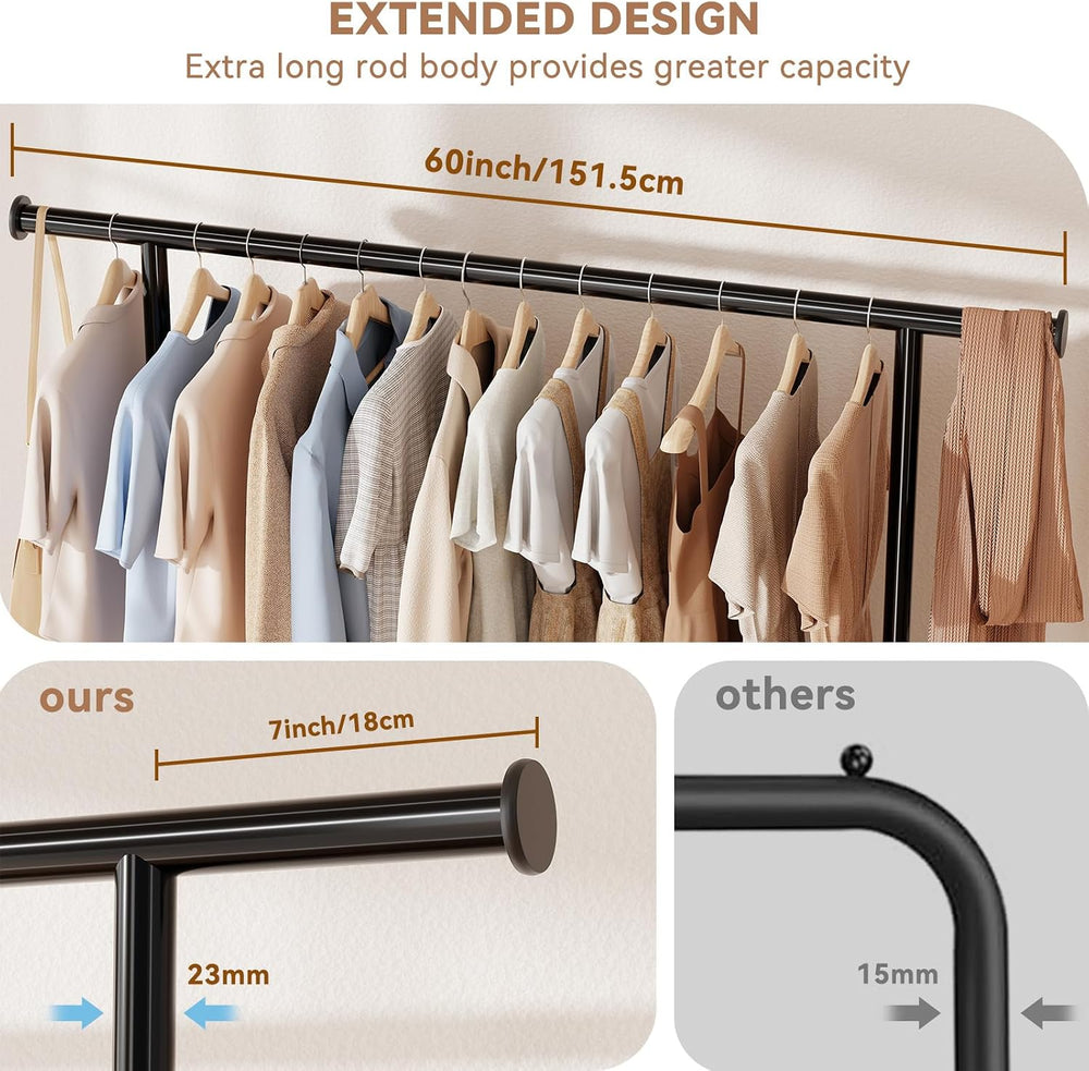 Standard Clothes Rack, Rolling 60“L Clothing Garment Rack with Wheels for Han...