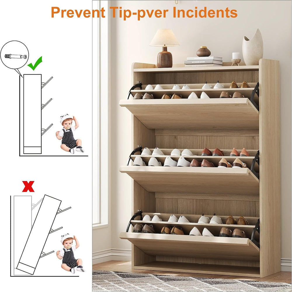 GarveeHome Shoe Cabinet with 3 Flip Drawers, Wooden Shoe Organizer Cabinet wi...