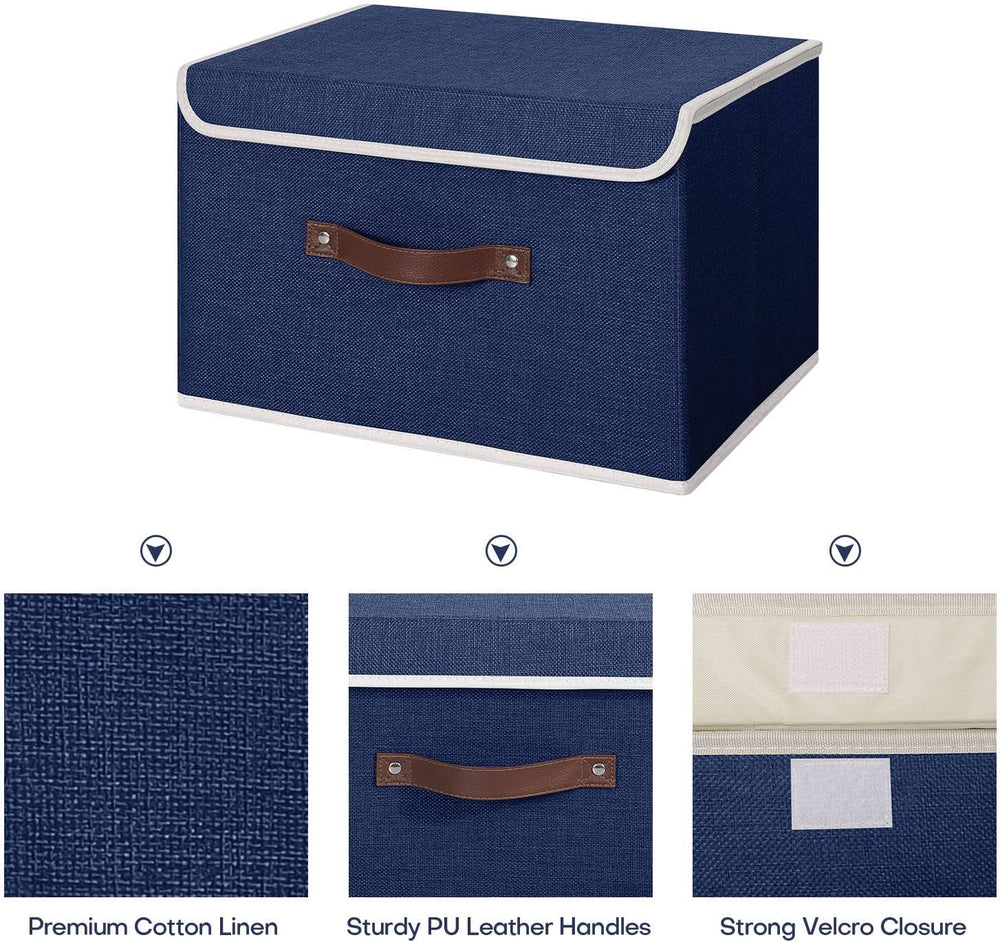 ANMINY Fabric Storage Box Bins with Lids, Blue, 13"x9"x7.9", 4...