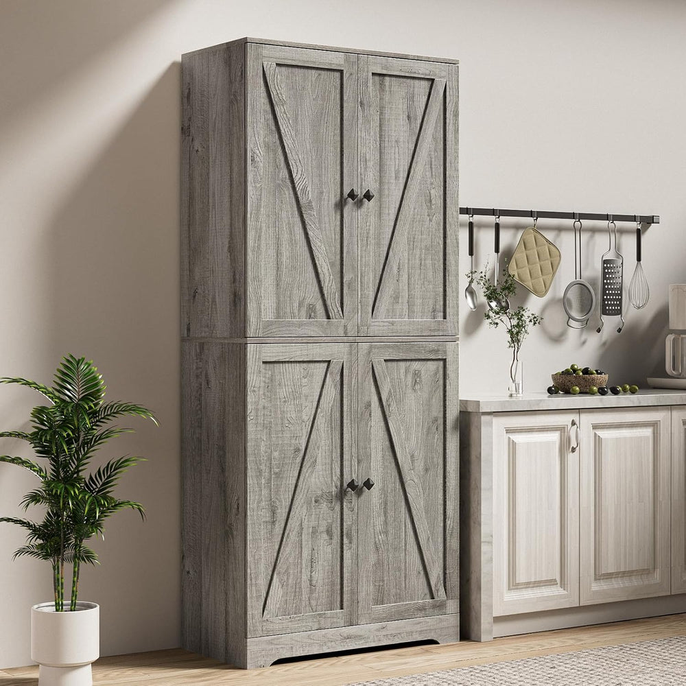 72" Tall Kitchen Pantry Cabinet/ Storage Cabinet with 4 Doors, 2PC, Grey