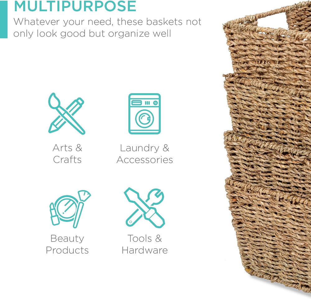 Best Choice Products Rustic Set Of 4 Multipurpose Stackable Seagrass Storage ...