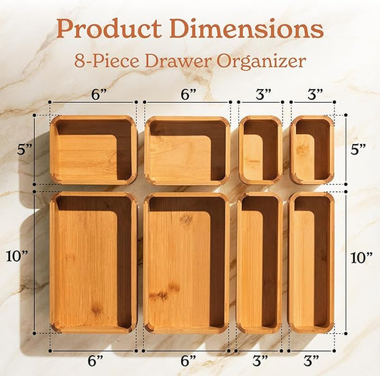 SMIRLY 8-Piece Bamboo Kitchen Drawer Organizer Set - Image 2