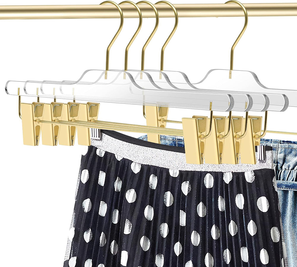 Quality Lucite Acrylic Clear Skirt Pants Hangers 90-Pack, Matte Gold, with Ad...