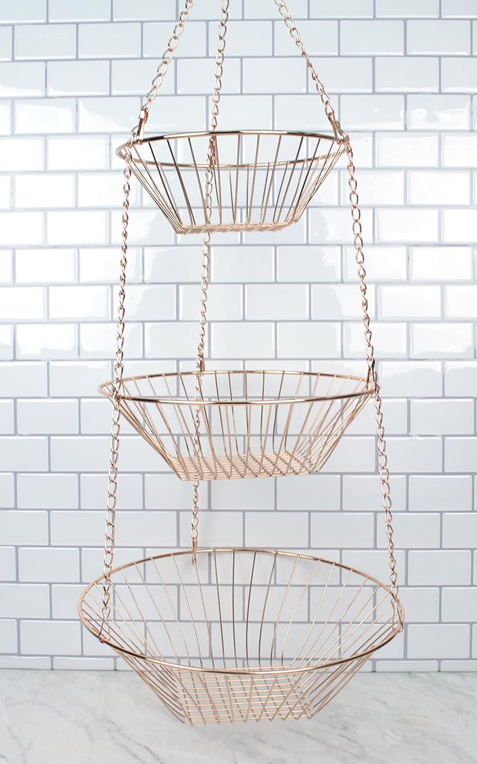 RSVP International Hanging Storage Collection 3-Tier Baskets, Copper Wire