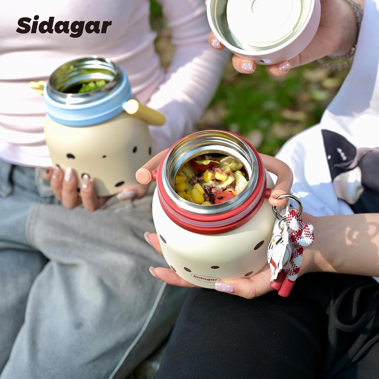 24 oz Insulated Food Jar with Handle, Aesthetic Stainless Steel Vacuum Lunch Container for School Office, Keep Hot/Cold Soup, Oatmeal, Smoothie Bowl, Peach Mocha Dot
