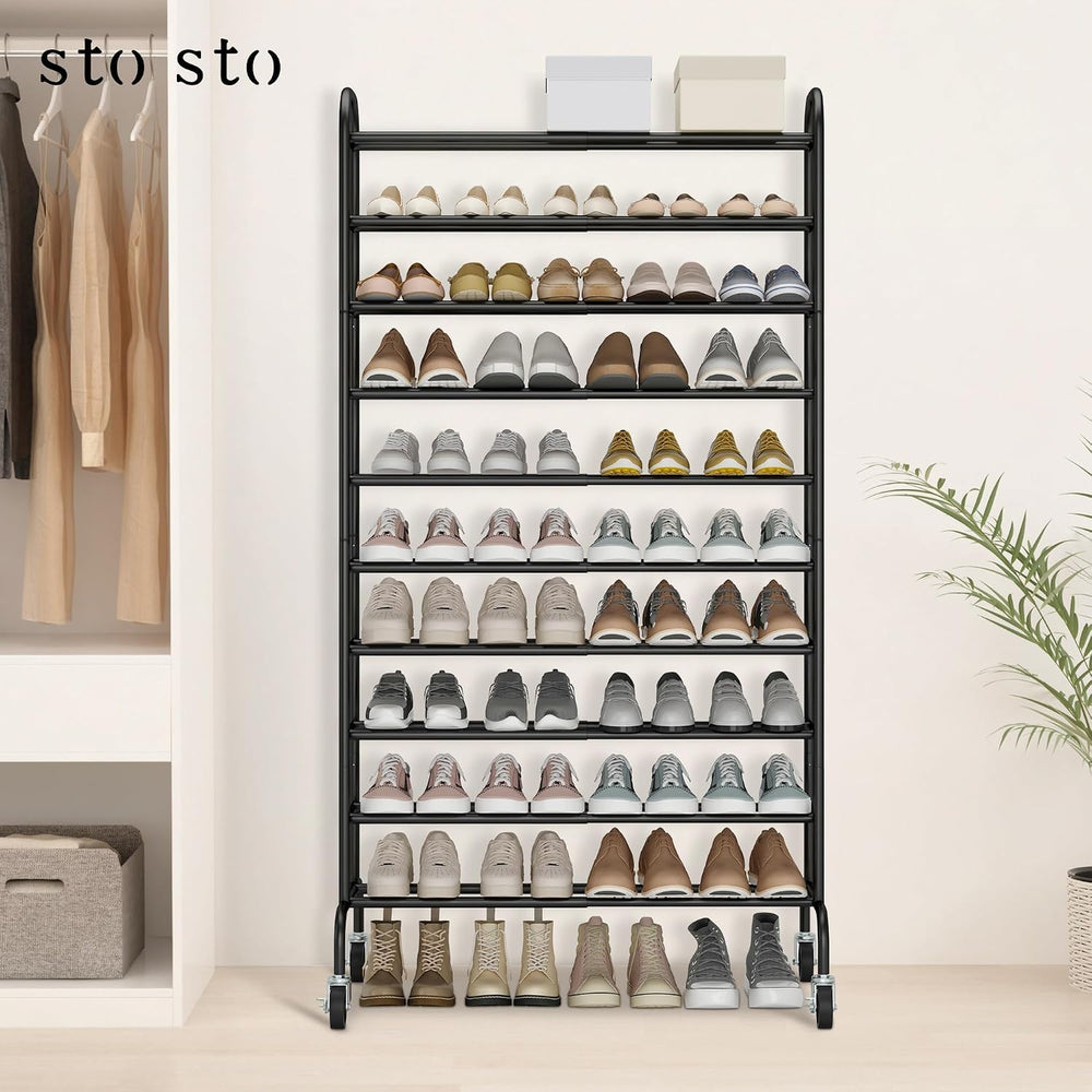 STO STO Expandable Shoe Rack, 10-Tier Metal Tall Shoe Rack for Garage, Up to ...