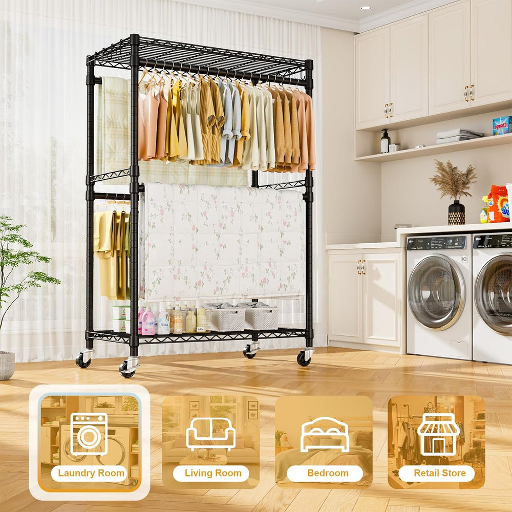 ULIFHOME Rolling Clothes Rack, Clothing Racks for Hanging Clothes, Black