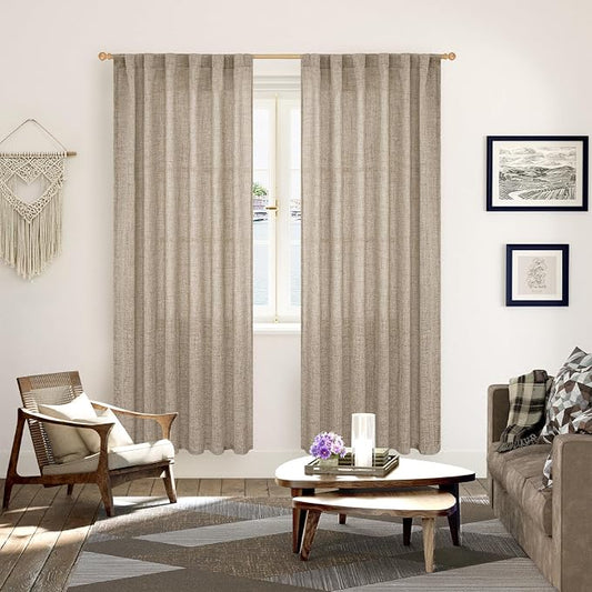 YoungsTex Dark Oatmeal Linen Curtains 78 Inch Length - Image 2