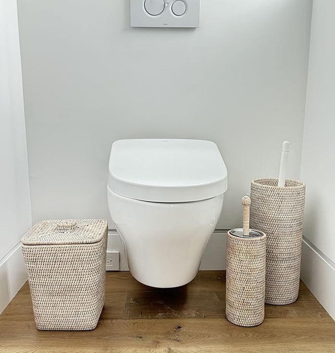 La Jolla Decorative Rattan Toilet Brush Set White Wash Handwoven Toilet Brush - Image 7