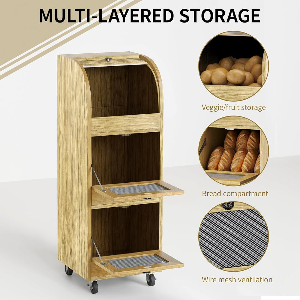 Wood Color Vegetable Storage Bin with Wheels & Ventilation