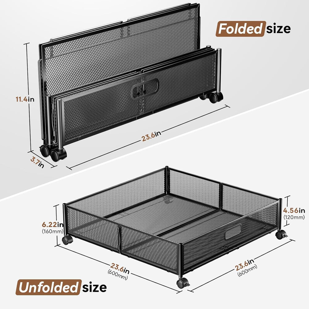 PHINOX Under Bed Storage with Wheels & Handle,Metal,Large,2 Pack,Black
